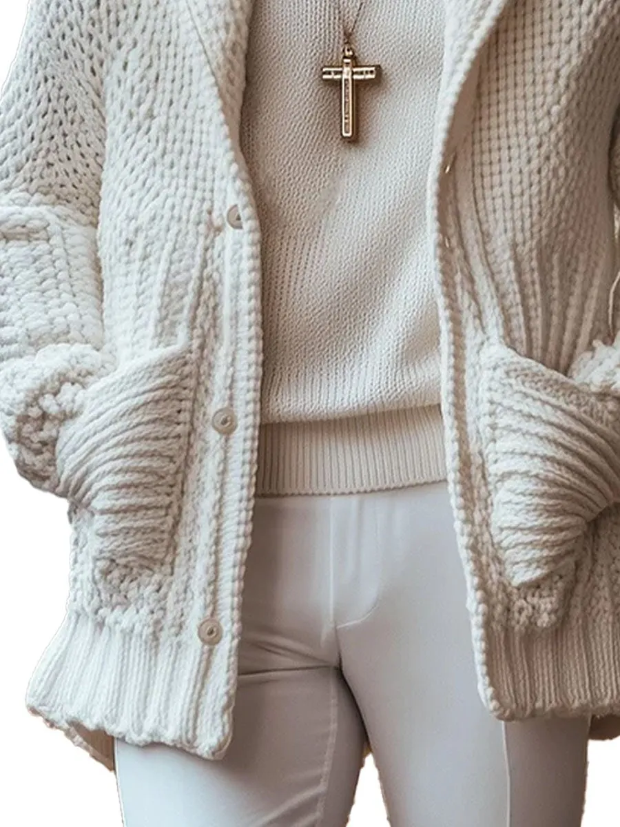 【24-hour shipping】Men's Solid Color Lapel Single-Breasted Double-Pocket Warm Knitted Cardigan