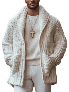 【24-hour shipping】Men's Solid Color Lapel Single-Breasted Double-Pocket Warm Knitted Cardigan