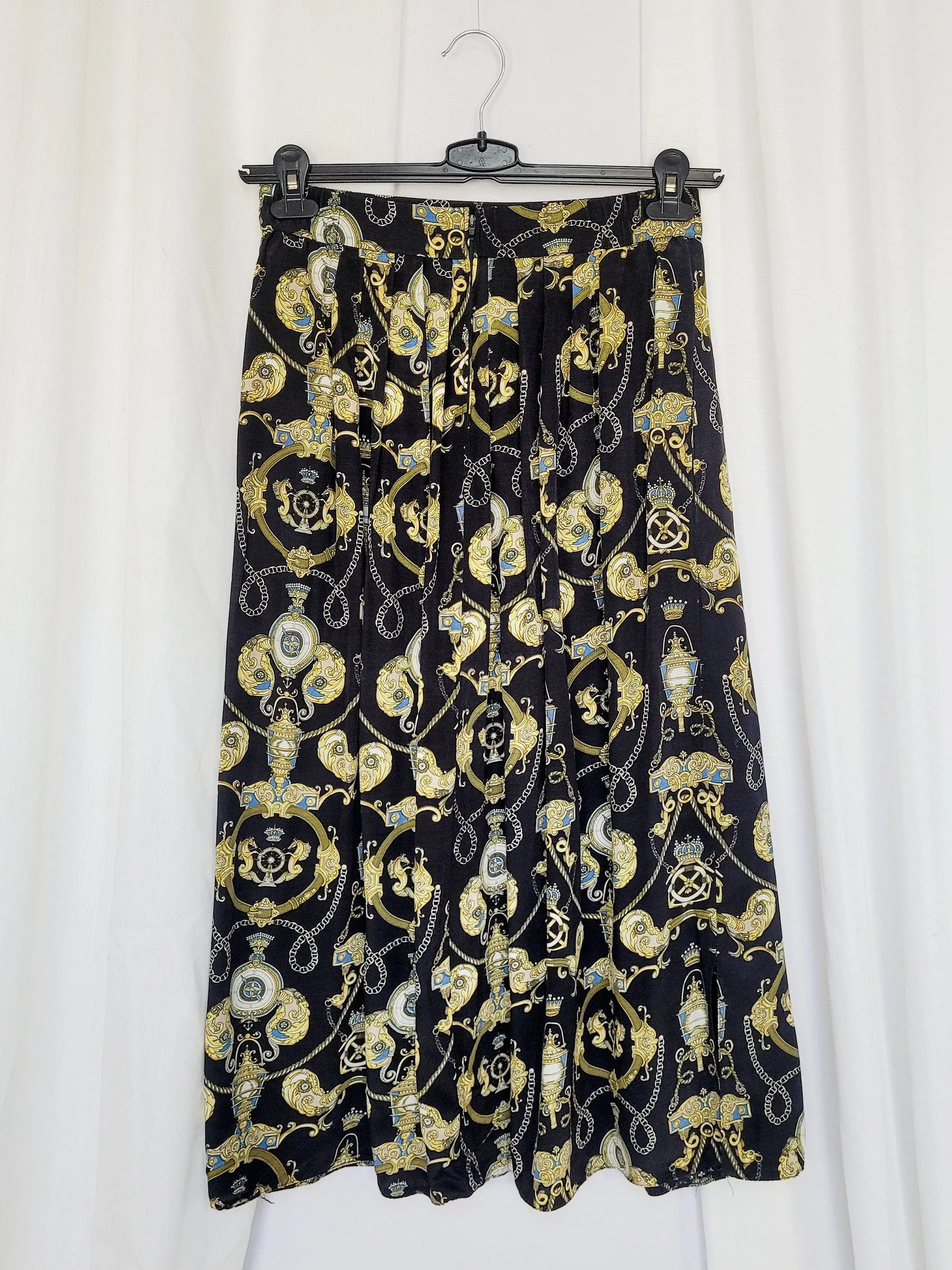 90s vintage black royal print minimalist maxi skirt