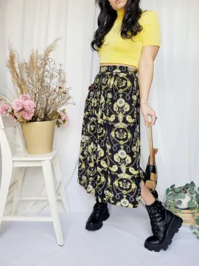 90s vintage black royal print minimalist maxi skirt