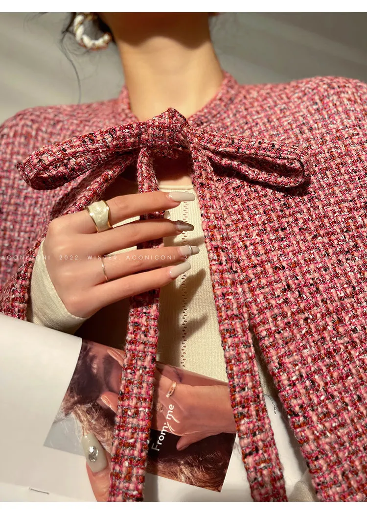 Aconiconi｜ bright  autumn and winter elegant design jacket Skirt - Rose tea