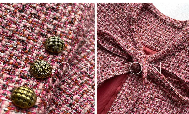 Aconiconi｜ bright  autumn and winter elegant design jacket Skirt - Rose tea