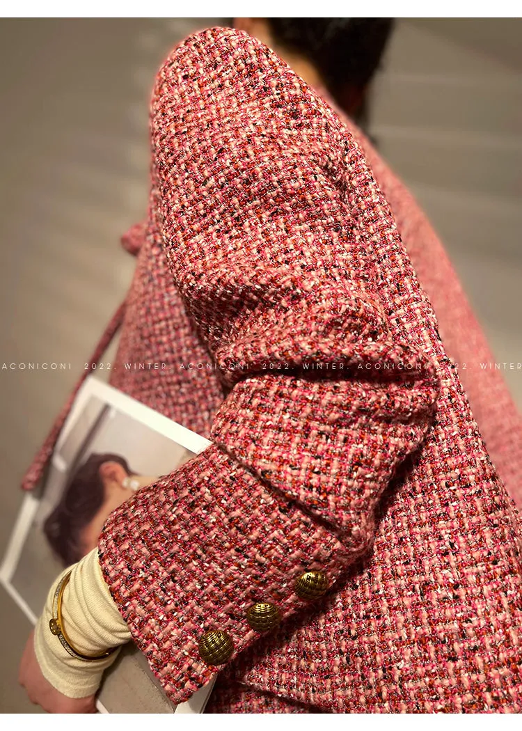 Aconiconi｜ bright  autumn and winter elegant design jacket Skirt - Rose tea
