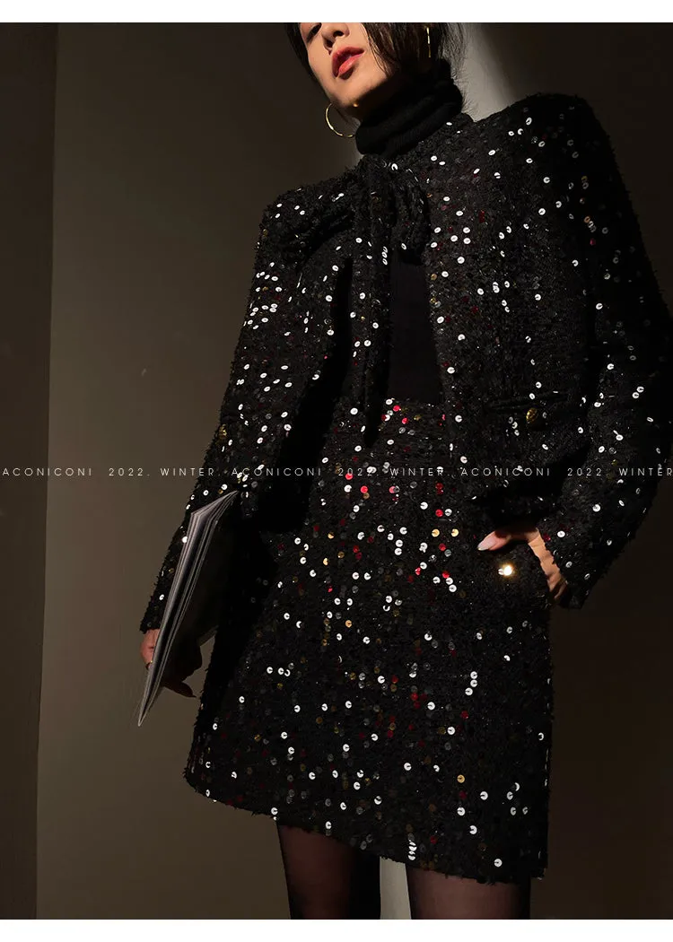 Aconiconi｜ bright  autumn and winter elegant design jacket Skirt - Rose tea