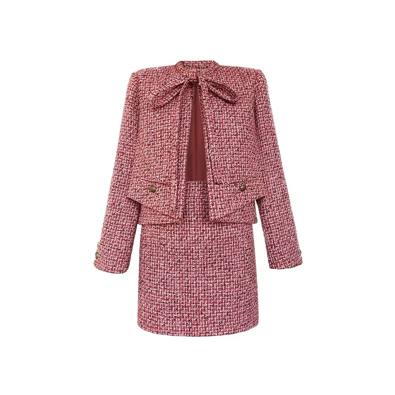 Aconiconi｜ bright  autumn and winter elegant design jacket Skirt - Rose tea