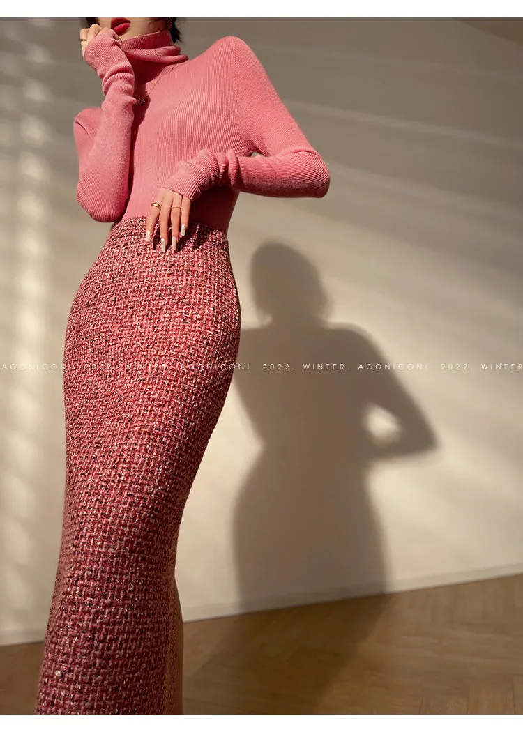 Aconiconi｜ bright  autumn and winter elegant design jacket Skirt - Rose tea