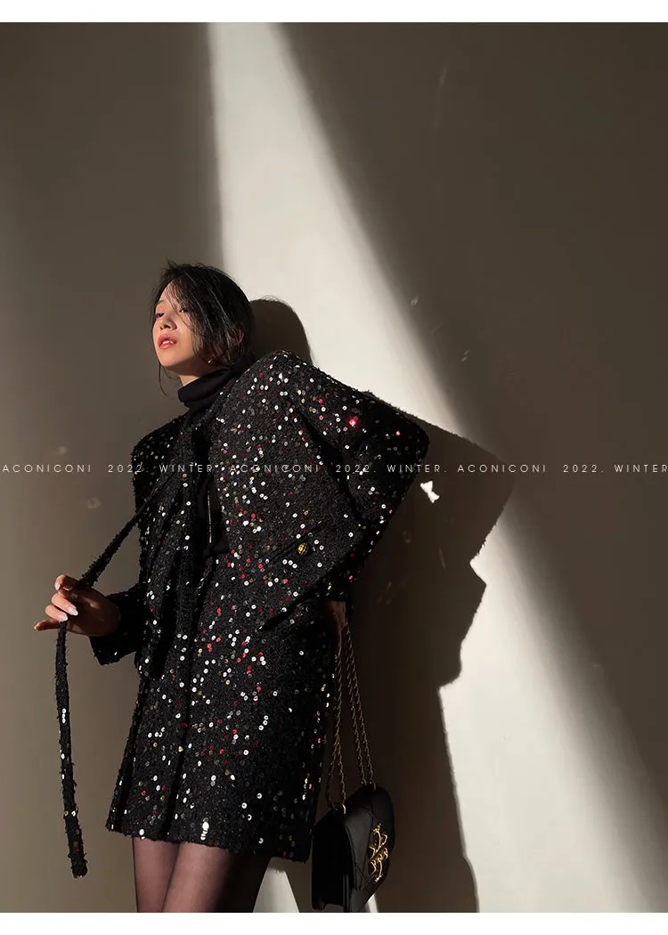 Aconiconi｜ bright  autumn and winter elegant design jacket Skirt - Rose tea