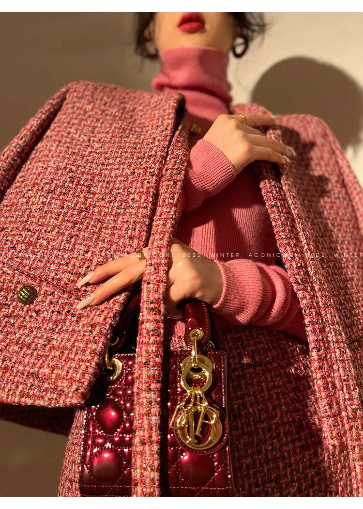 Aconiconi｜ bright  autumn and winter elegant design jacket Skirt - Rose tea