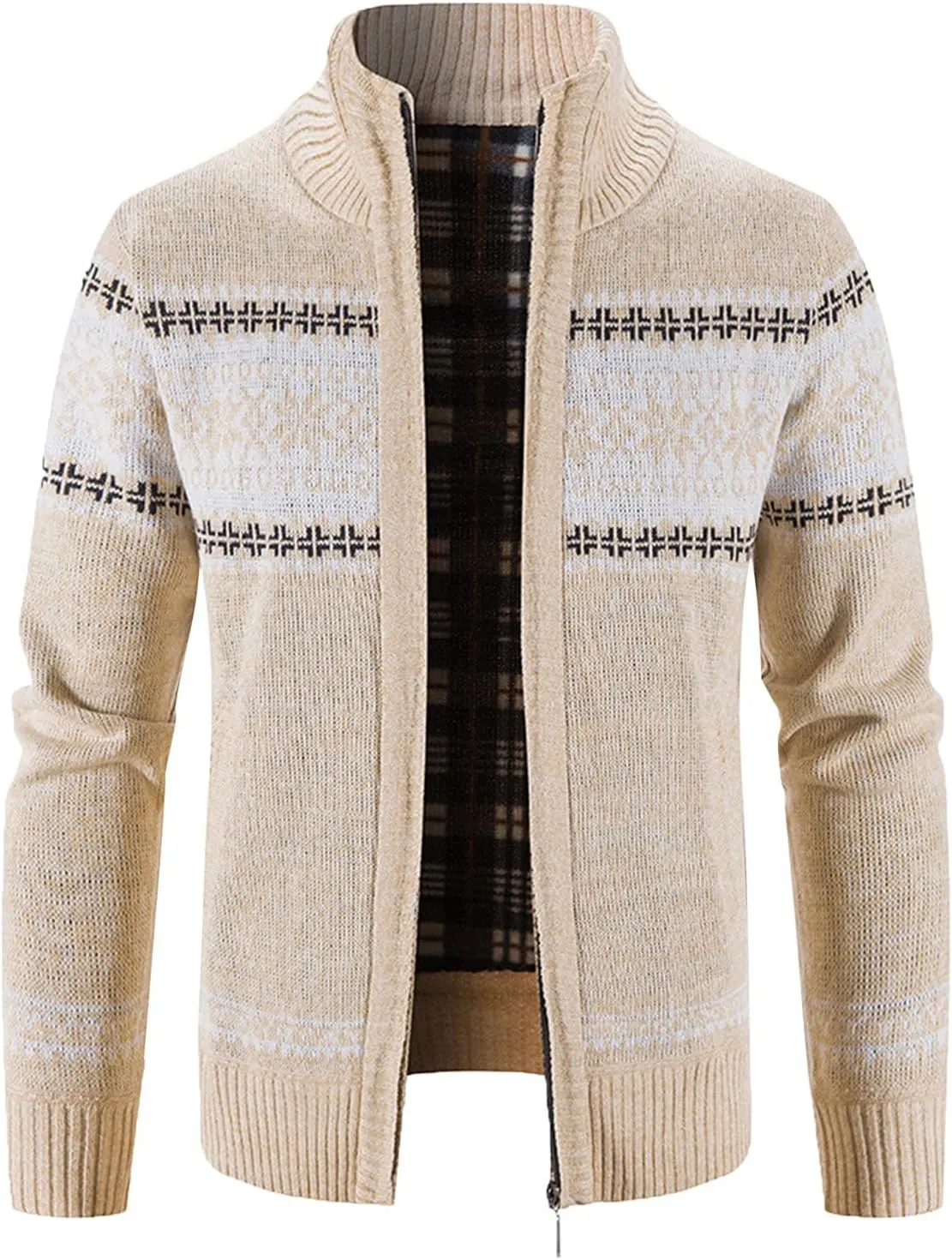 BIFUTON Mens Cardigan Sweater, Men's Full Zip Cardigan Casual Printed Cable Knitted Stand Collar Sweaters Fall Winter Jackets