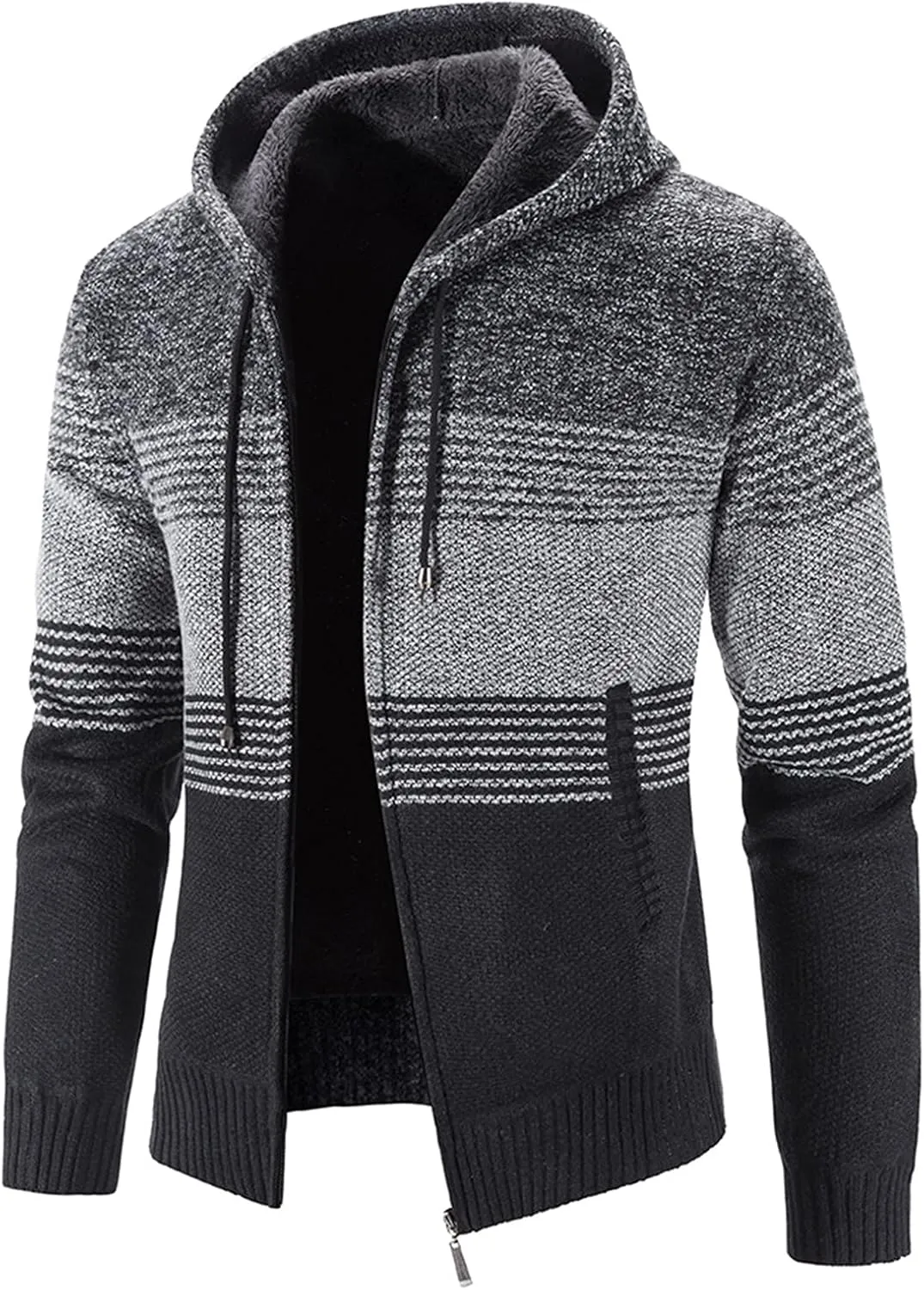 BIFUTON Mens Cardigan Sweater, Men's Full Zip Cardigan Casual Printed Cable Knitted Stand Collar Sweaters Fall Winter Jackets