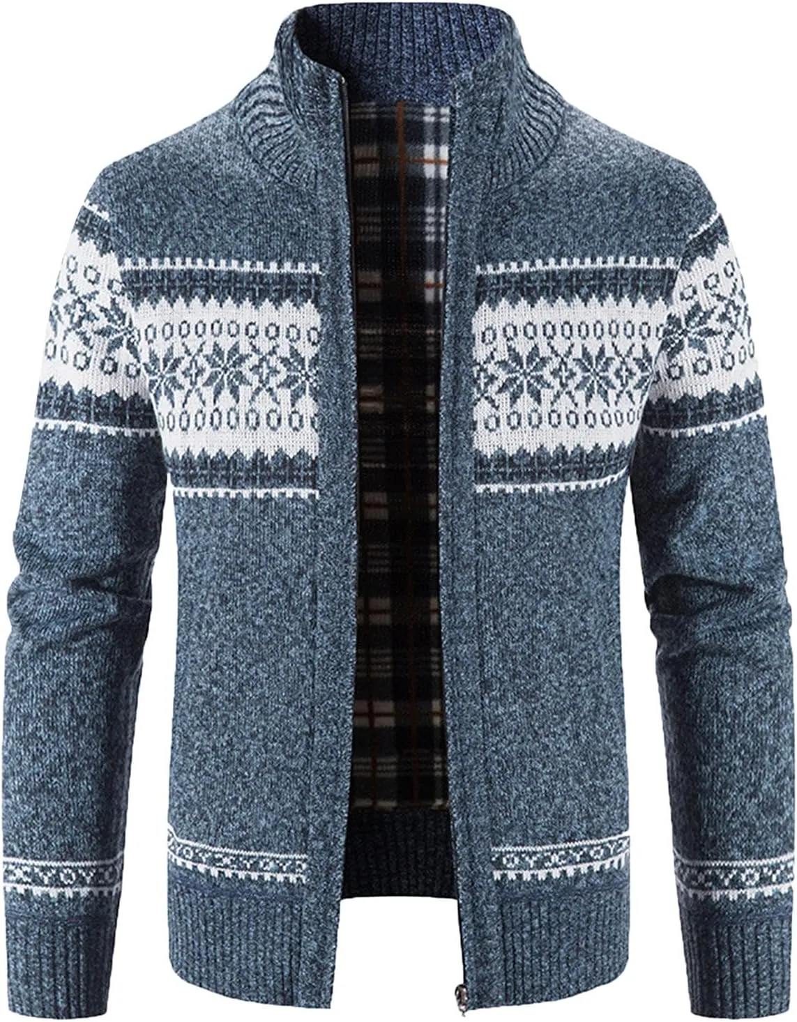 BIFUTON Mens Cardigan Sweater, Men's Full Zip Cardigan Casual Printed Cable Knitted Stand Collar Sweaters Fall Winter Jackets
