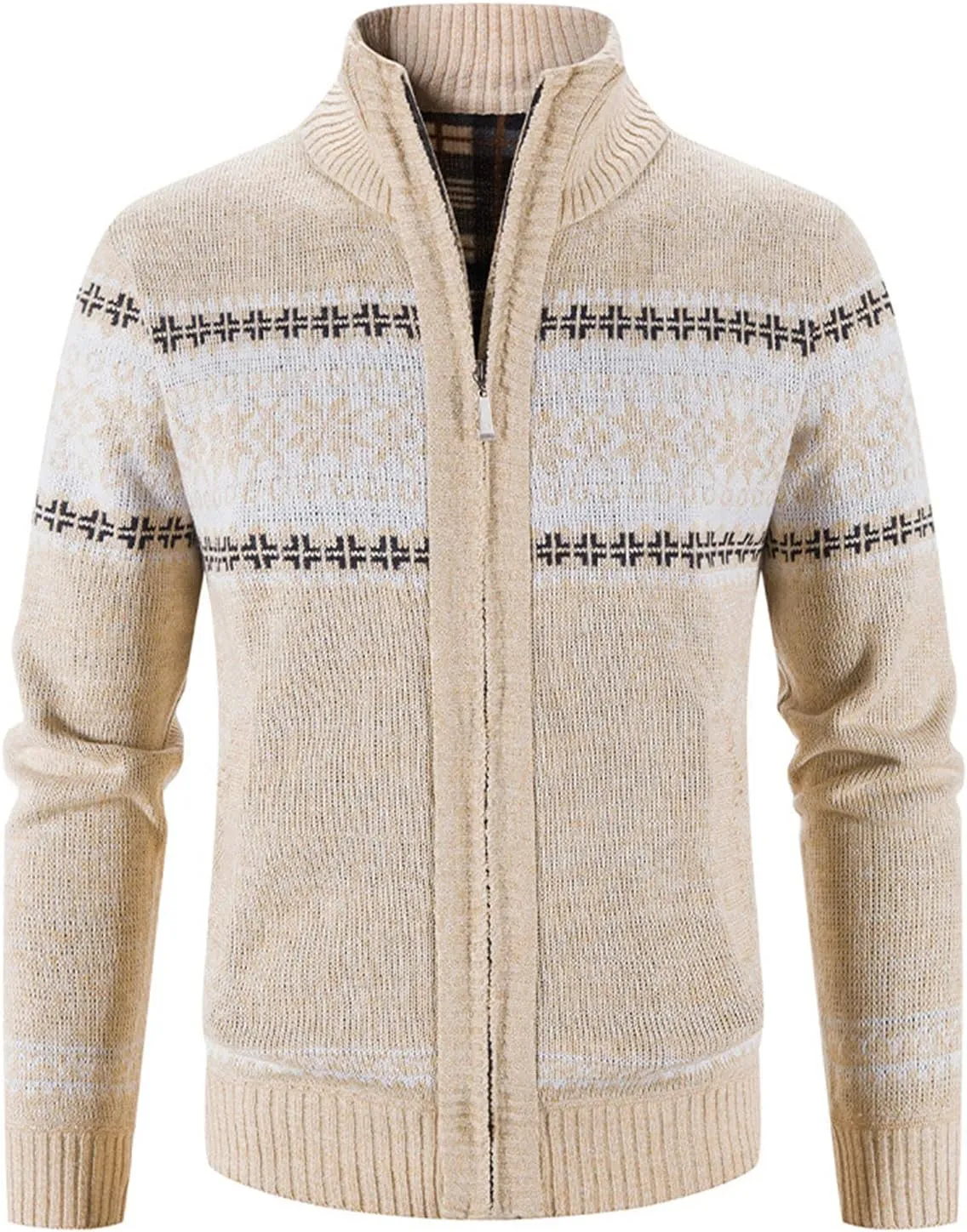 BIFUTON Mens Cardigan Sweater, Men's Full Zip Cardigan Casual Printed Cable Knitted Stand Collar Sweaters Fall Winter Jackets