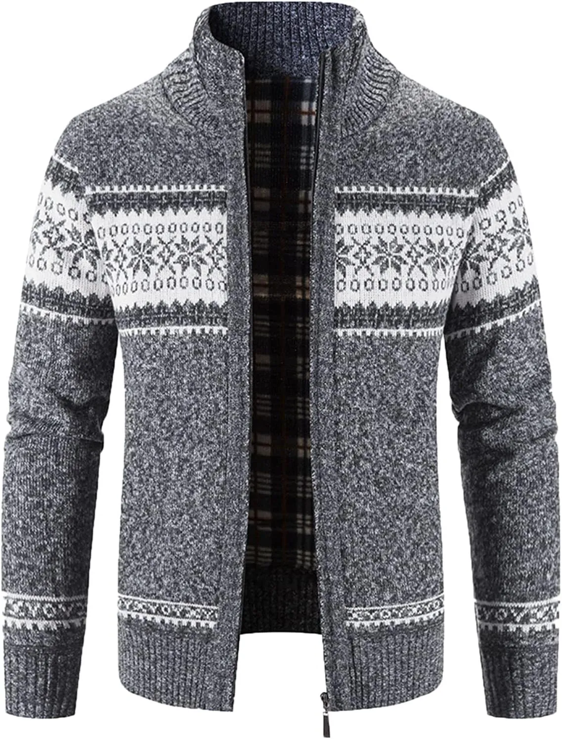 BIFUTON Mens Cardigan Sweater, Men's Full Zip Cardigan Casual Printed Cable Knitted Stand Collar Sweaters Fall Winter Jackets