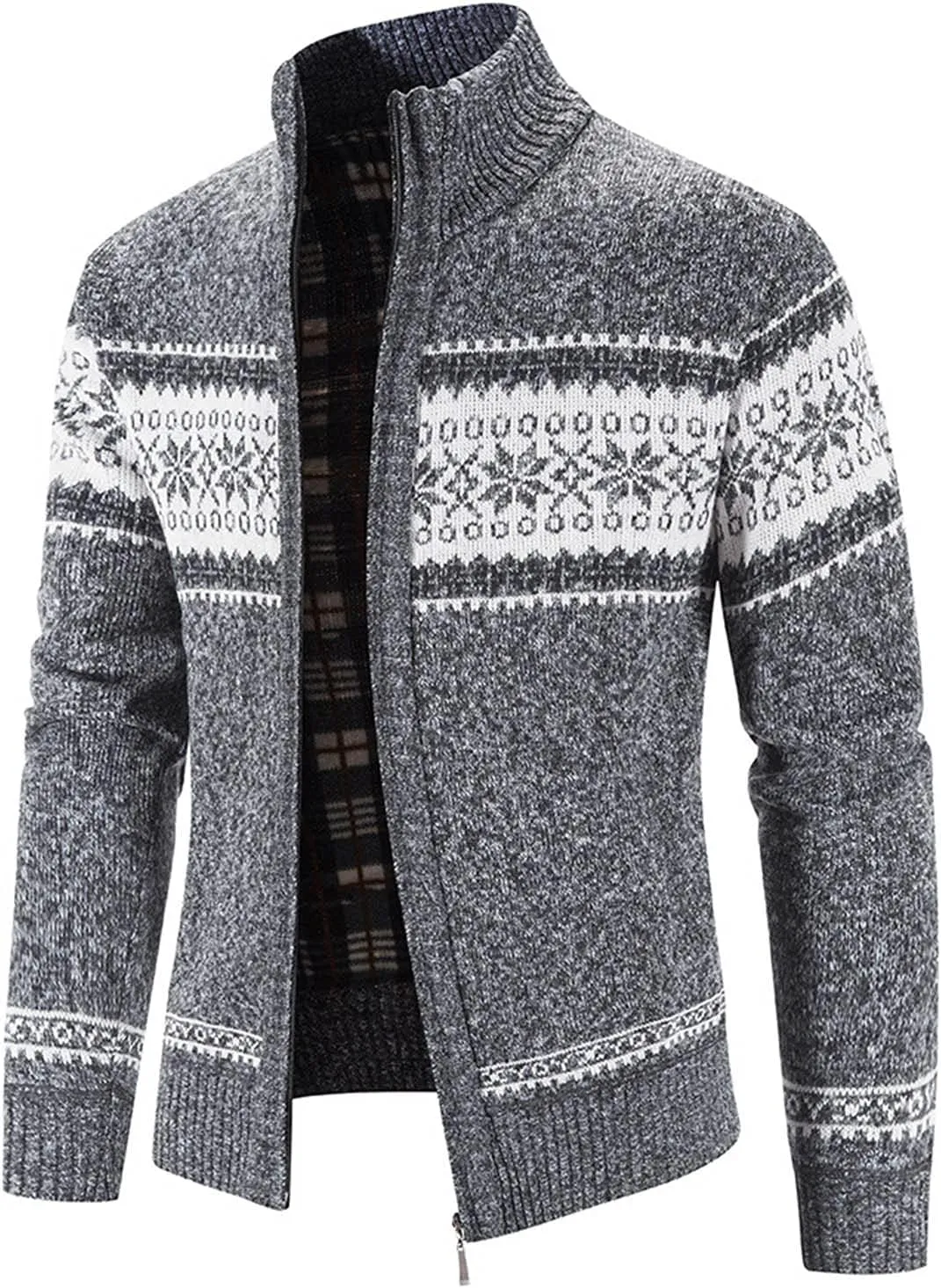 BIFUTON Mens Cardigan Sweater, Men's Full Zip Cardigan Casual Printed Cable Knitted Stand Collar Sweaters Fall Winter Jackets