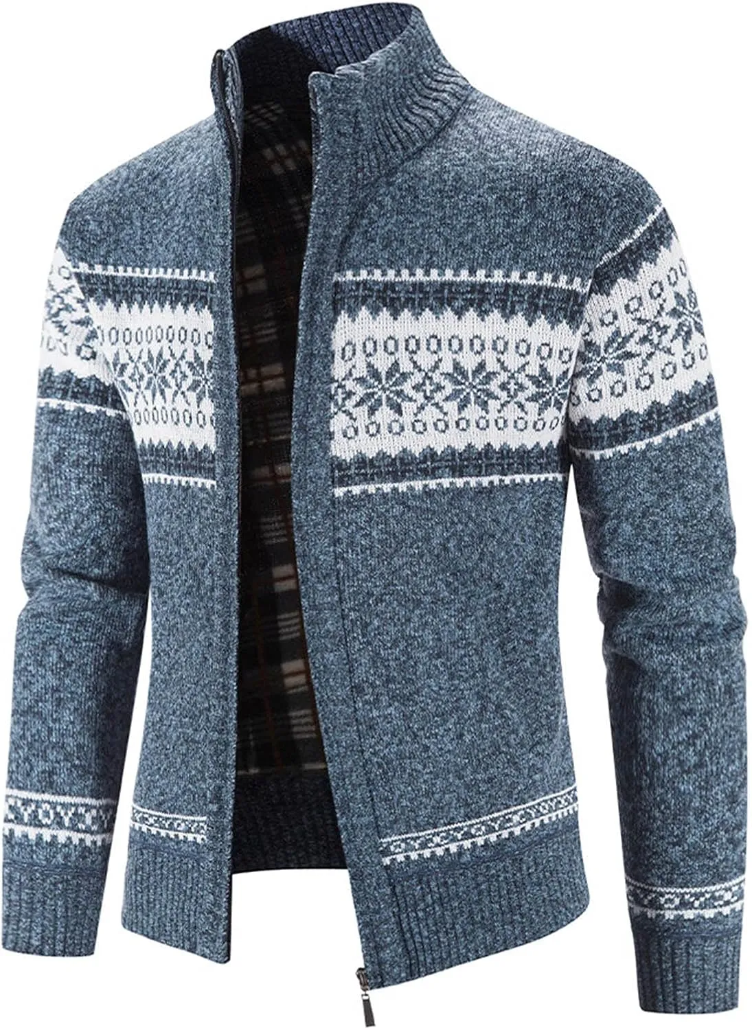 BIFUTON Mens Cardigan Sweater, Men's Full Zip Cardigan Casual Printed Cable Knitted Stand Collar Sweaters Fall Winter Jackets