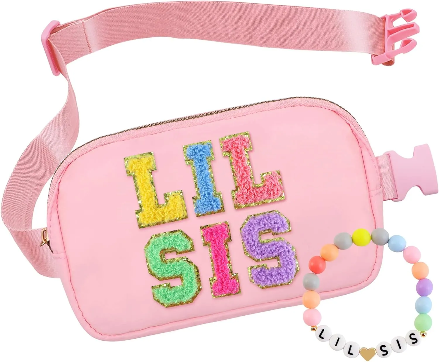 Big Sister Gifts For Girls, Big Sister Fanny Pack With Bracelet, Belt Bag For Girls Teens Kids, Personalized Christmas Birthday Gifts For Daughter Crossbody Bag Purse, Pink, Small, Lil Sis