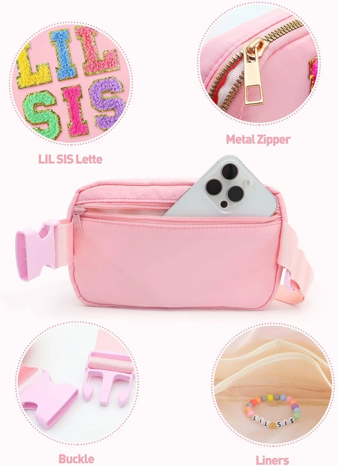 Big Sister Gifts For Girls, Big Sister Fanny Pack With Bracelet, Belt Bag For Girls Teens Kids, Personalized Christmas Birthday Gifts For Daughter Crossbody Bag Purse, Pink, Small, Lil Sis