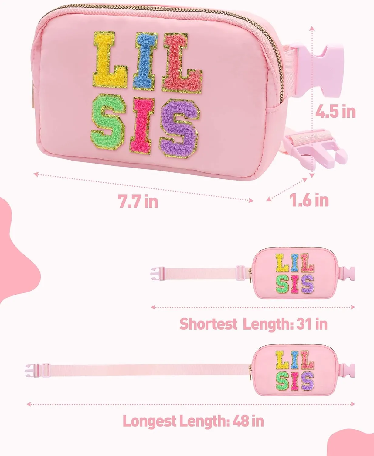 Big Sister Gifts For Girls, Big Sister Fanny Pack With Bracelet, Belt Bag For Girls Teens Kids, Personalized Christmas Birthday Gifts For Daughter Crossbody Bag Purse, Pink, Small, Lil Sis