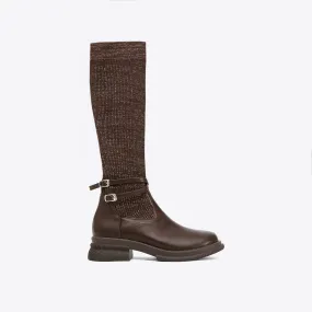 binfenxie- Women Double Strap Decor High Boots