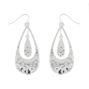 Bohemian Hammered Metal Open Teardrop Dangle Earrings Silver