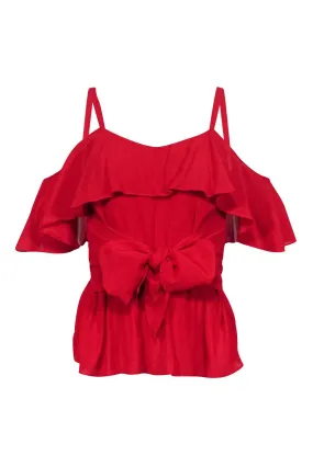 Club Monaco - Red Sleeveless Blouse w/ Cold Shoulders & Flounce Hem Sz XXS