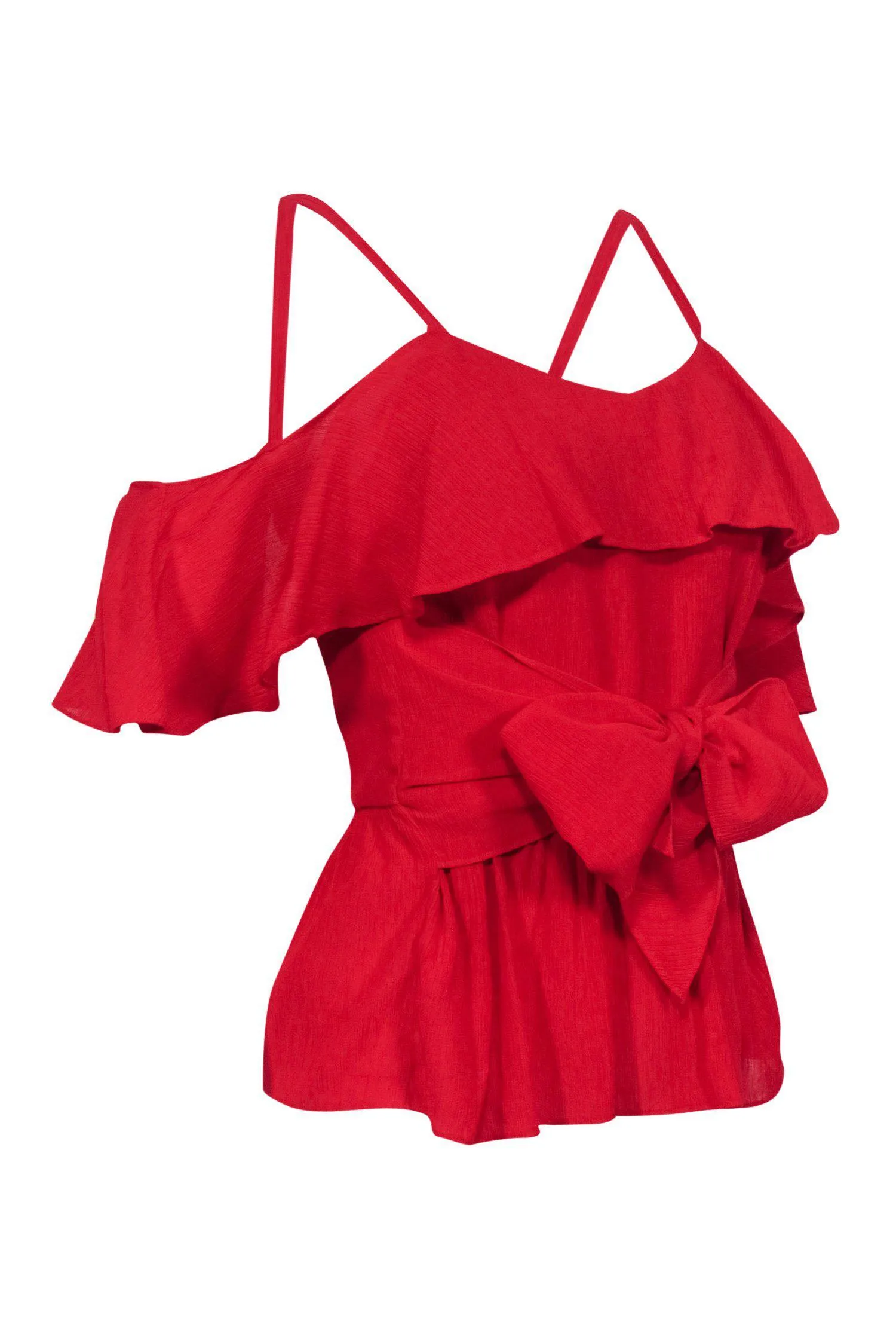 Club Monaco - Red Sleeveless Blouse w/ Cold Shoulders & Flounce Hem Sz XXS
