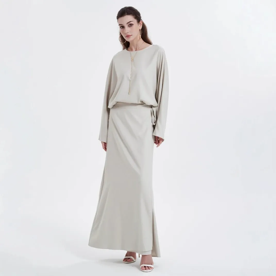 Cotton Linen Loose Top With Tie Split Half-body Long Skirt (MA116)