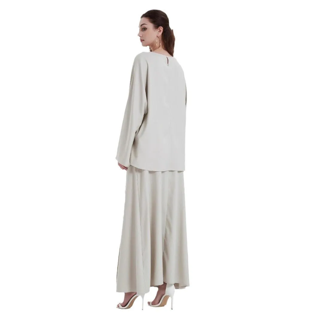 Cotton Linen Loose Top With Tie Split Half-body Long Skirt (MA116)