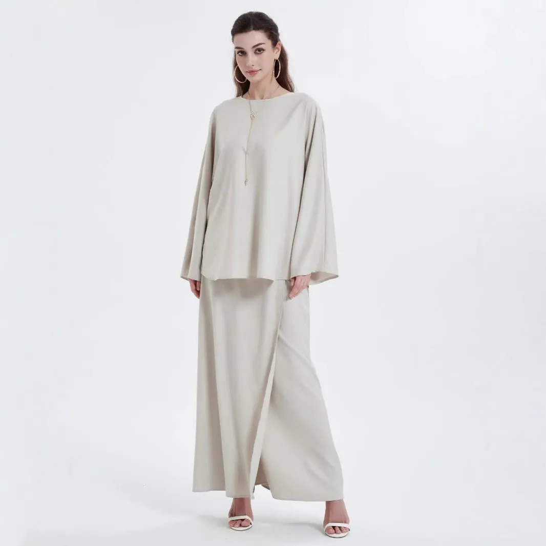 Cotton Linen Loose Top With Tie Split Half-body Long Skirt (MA116)