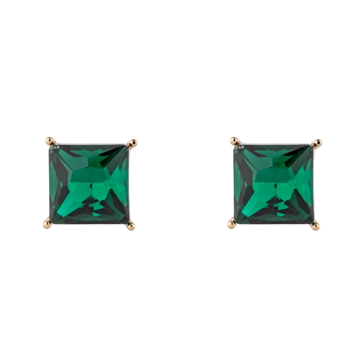 D&X Emerald Green Square Diamanté Stud Earrings