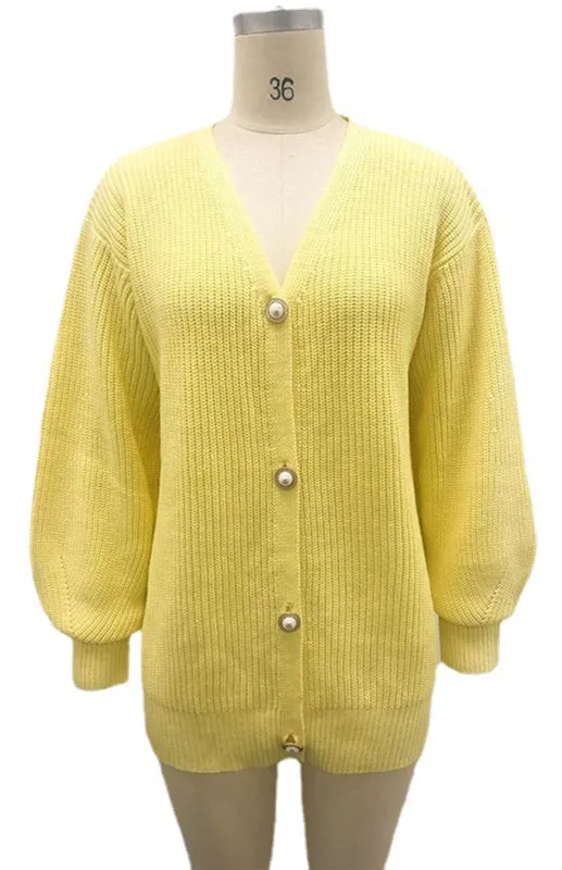 Darlene Candy Color Casual Loose Knit Button Cardigan