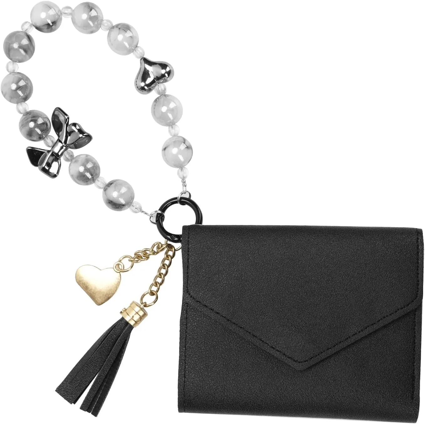 DODAMOUR Wristlet Keychain Bracelet Wallet, Tassel Bracelet Credit Card Holder Purse, Small Coin Purse for Women (Black), Black