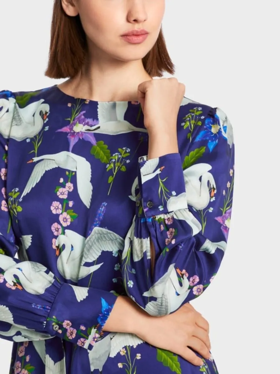 Elegant Silk Printed Swan Dress