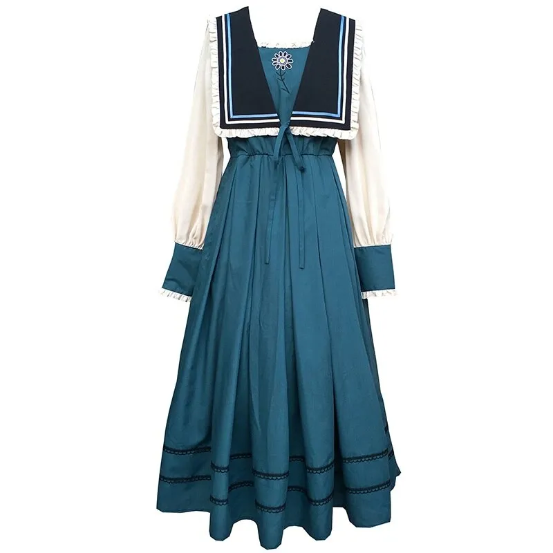 Elegant Vintage Navy Collar Dress