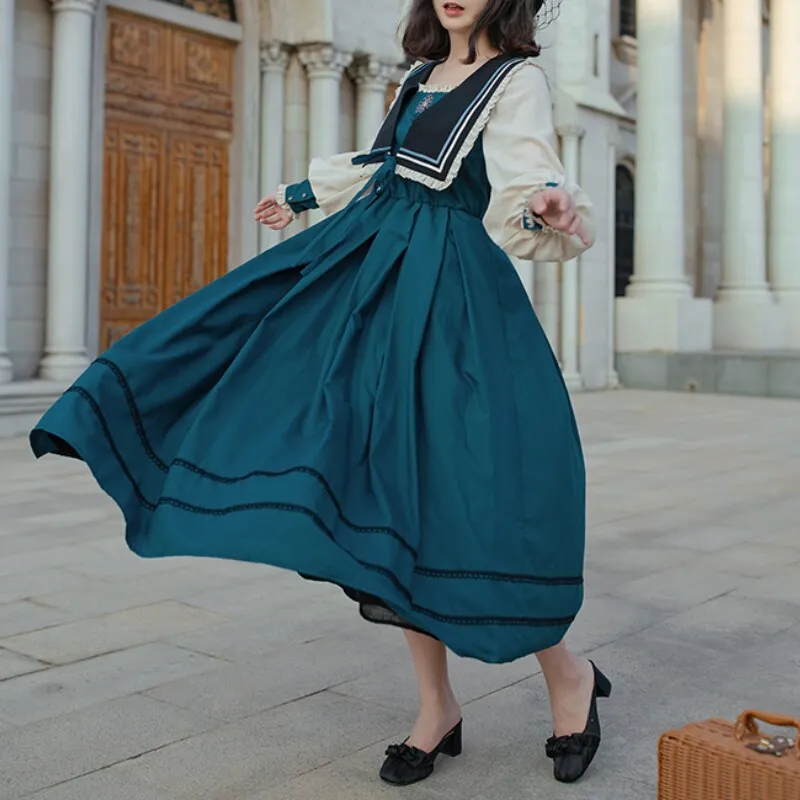 Elegant Vintage Navy Collar Dress