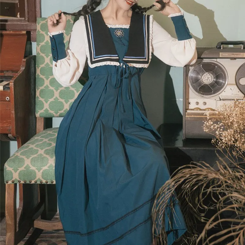 Elegant Vintage Navy Collar Dress