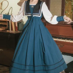 Elegant Vintage Navy Collar Dress