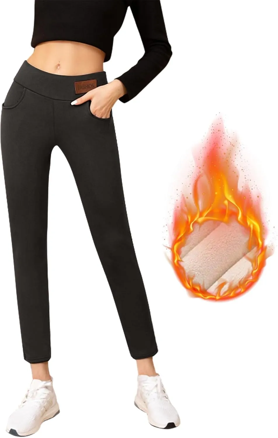 Fleece Lined Leggings Women with Pockets Warm Thick High Waisted Thermal Leggings Soft Wool Leggings Cold Weather