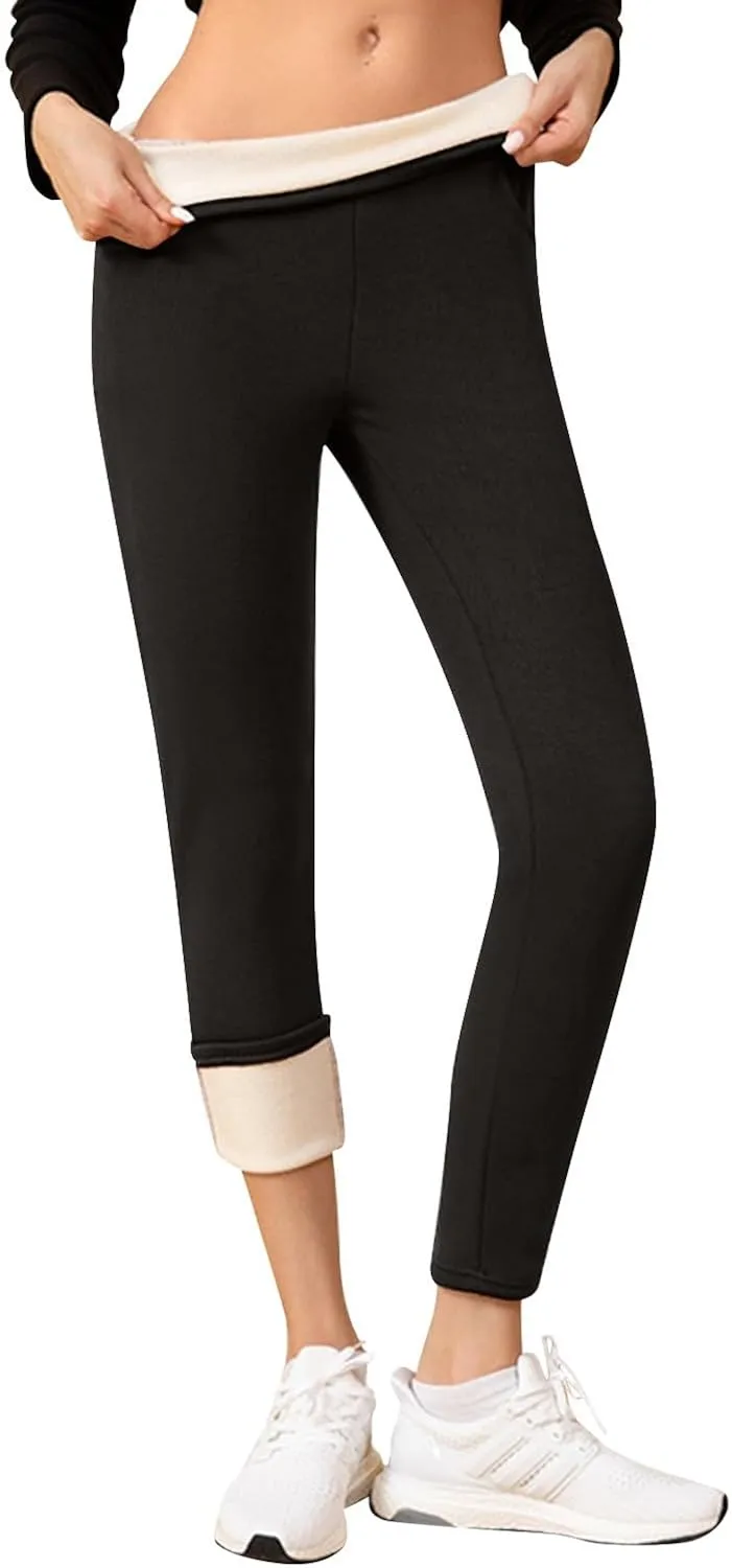 Fleece Lined Leggings Women with Pockets Warm Thick High Waisted Thermal Leggings Soft Wool Leggings Cold Weather