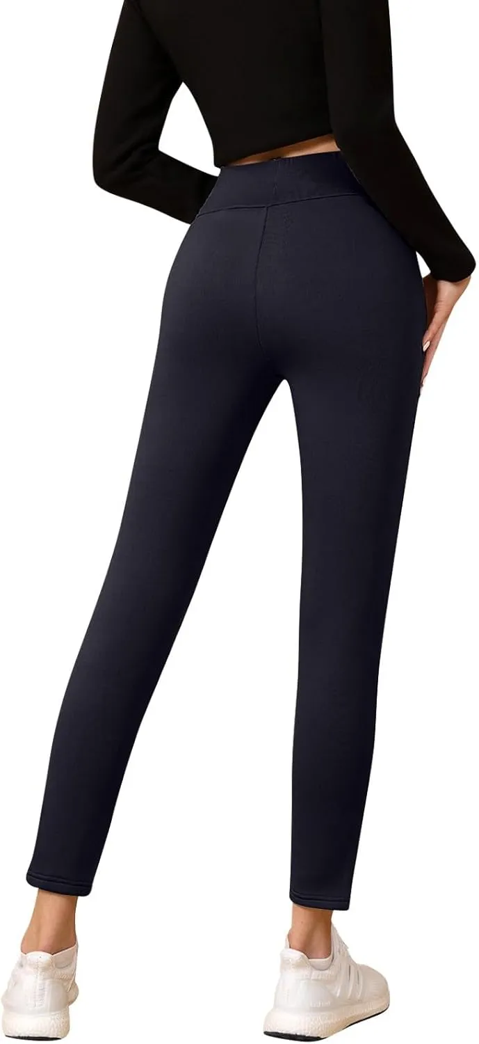 Fleece Lined Leggings Women with Pockets Warm Thick High Waisted Thermal Leggings Soft Wool Leggings Cold Weather