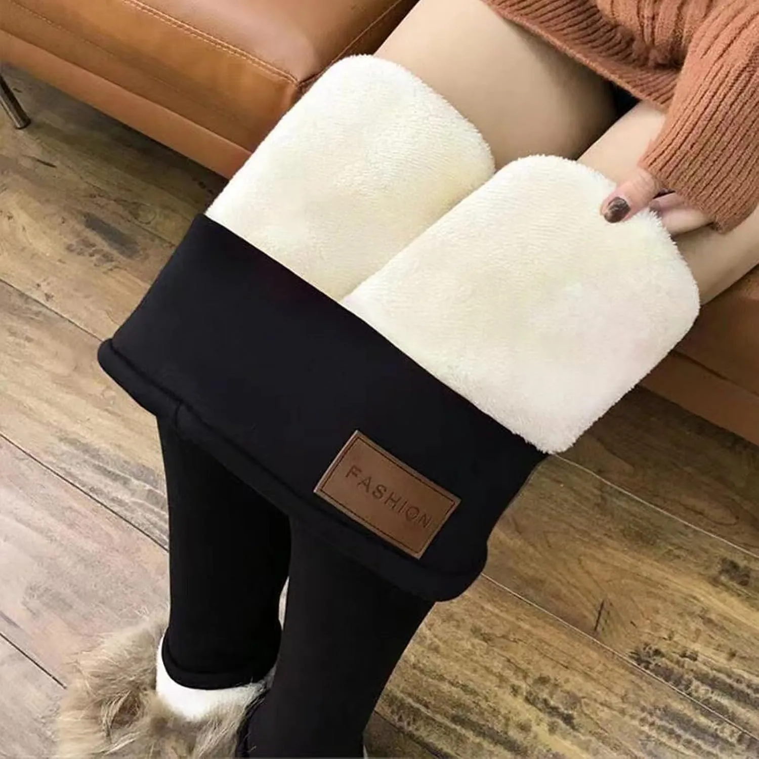Fleece Lined Leggings Women with Pockets Warm Thick High Waisted Thermal Leggings Soft Wool Leggings Cold Weather