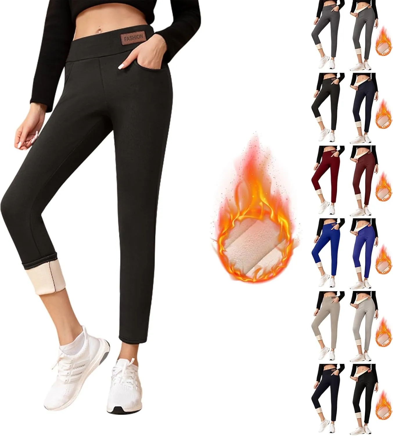 Fleece Lined Leggings Women with Pockets Warm Thick High Waisted Thermal Leggings Soft Wool Leggings Cold Weather
