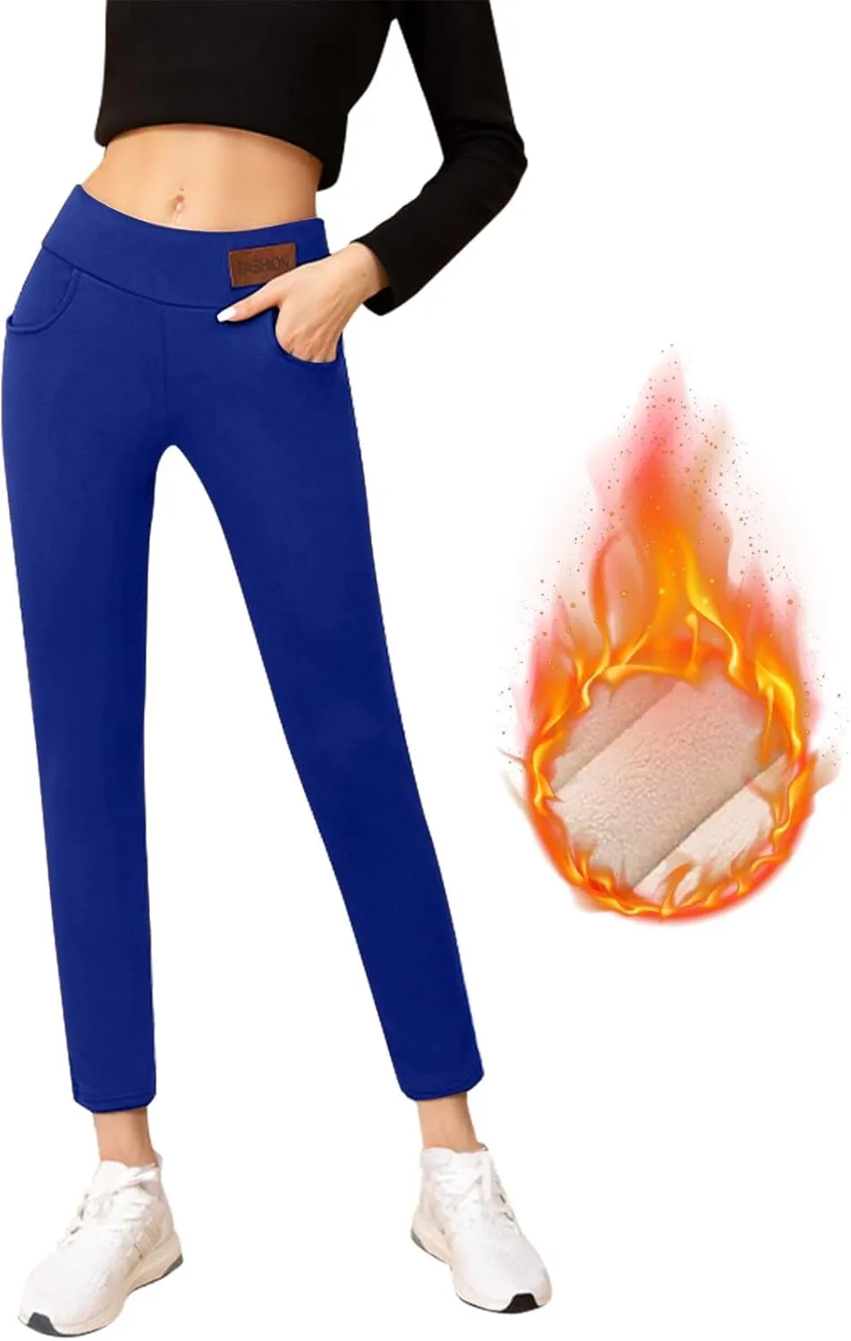 Fleece Lined Leggings Women with Pockets Warm Thick High Waisted Thermal Leggings Soft Wool Leggings Cold Weather