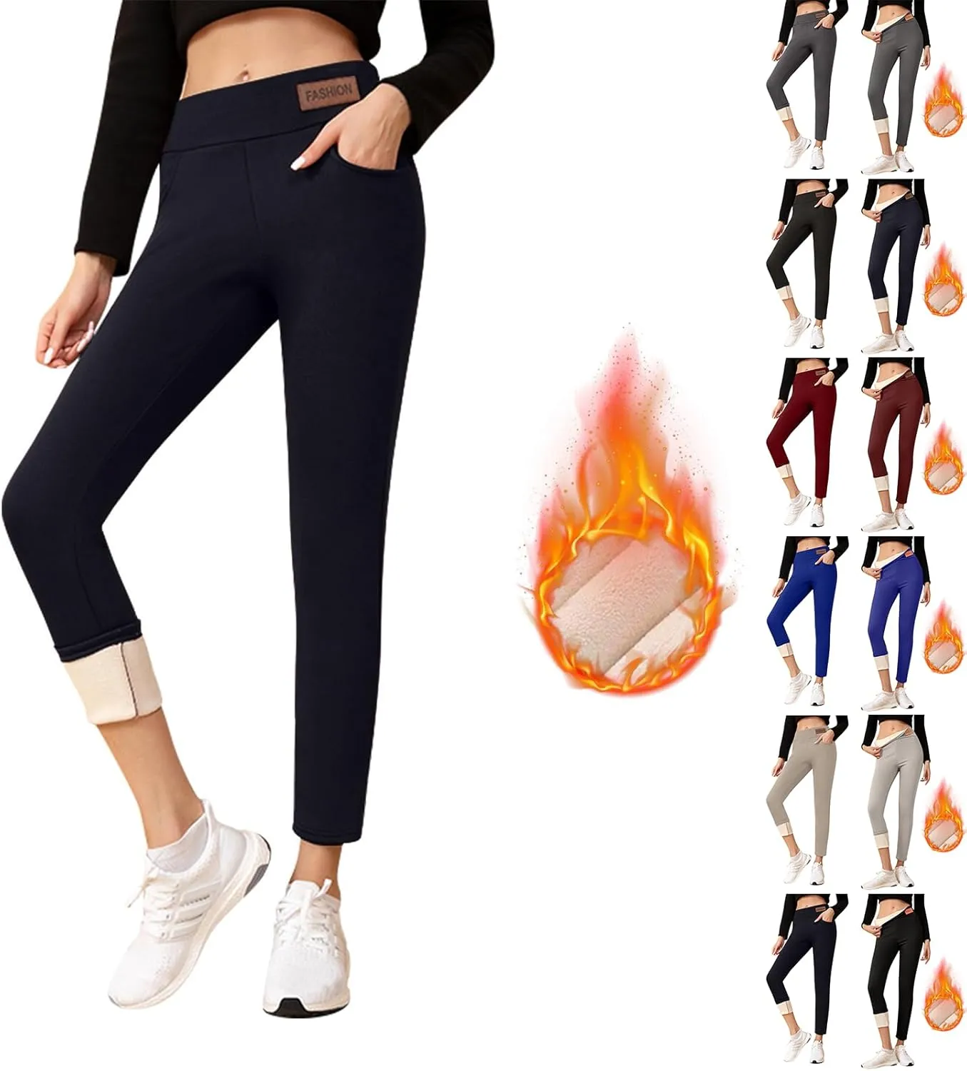Fleece Lined Leggings Women with Pockets Warm Thick High Waisted Thermal Leggings Soft Wool Leggings Cold Weather