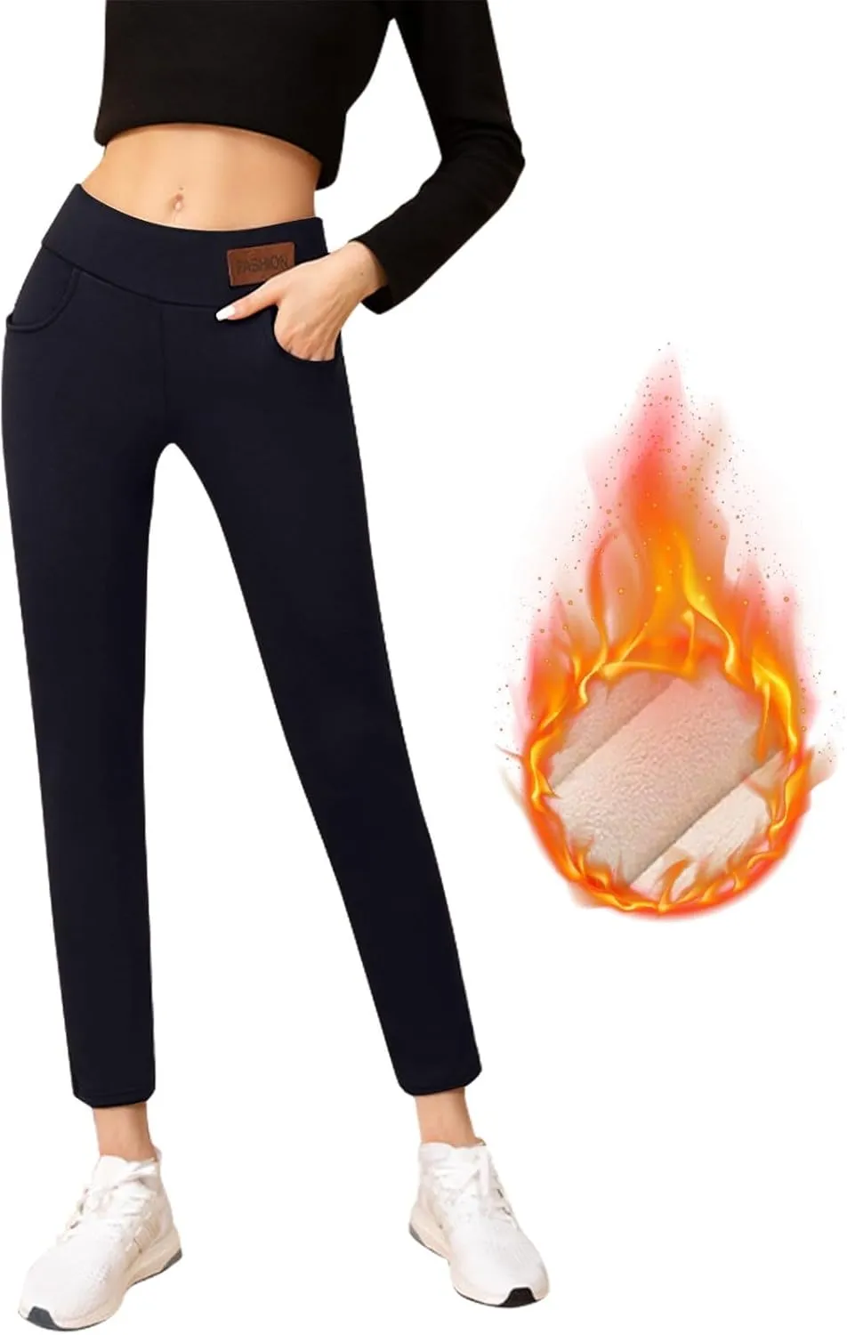 Fleece Lined Leggings Women with Pockets Warm Thick High Waisted Thermal Leggings Soft Wool Leggings Cold Weather