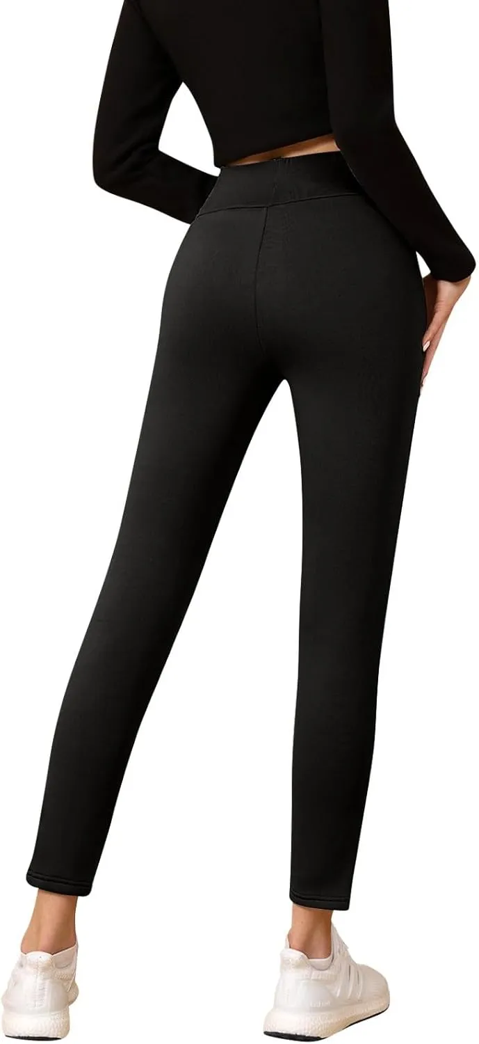Fleece Lined Leggings Women with Pockets Warm Thick High Waisted Thermal Leggings Soft Wool Leggings Cold Weather
