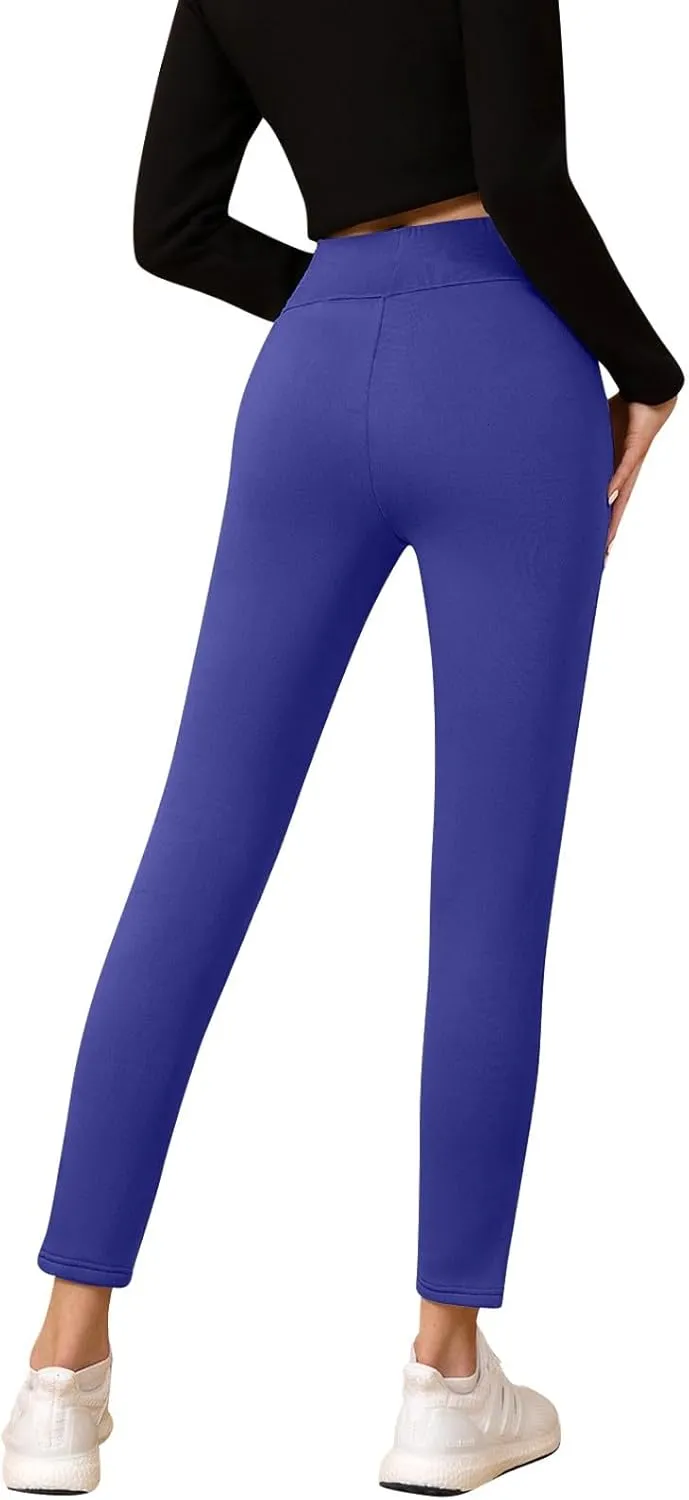 Fleece Lined Leggings Women with Pockets Warm Thick High Waisted Thermal Leggings Soft Wool Leggings Cold Weather