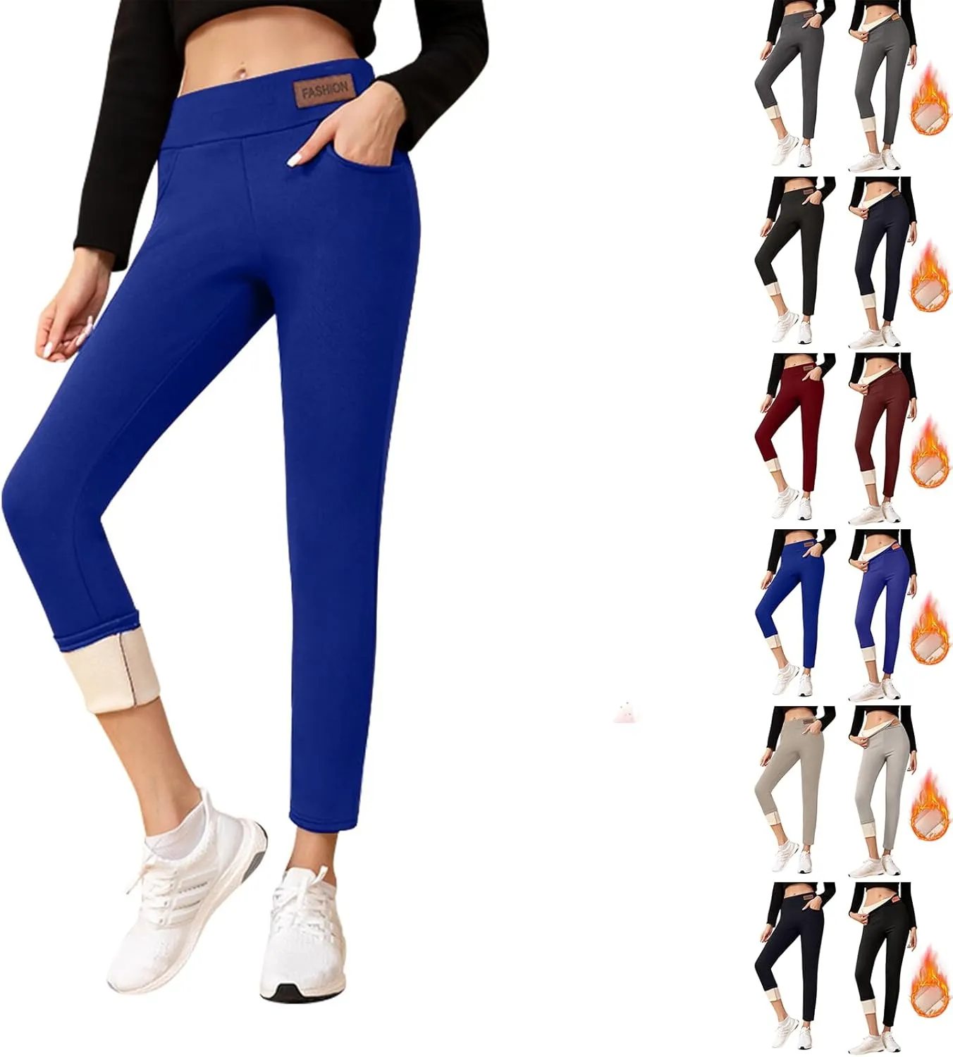 Fleece Lined Leggings Women with Pockets Warm Thick High Waisted Thermal Leggings Soft Wool Leggings Cold Weather
