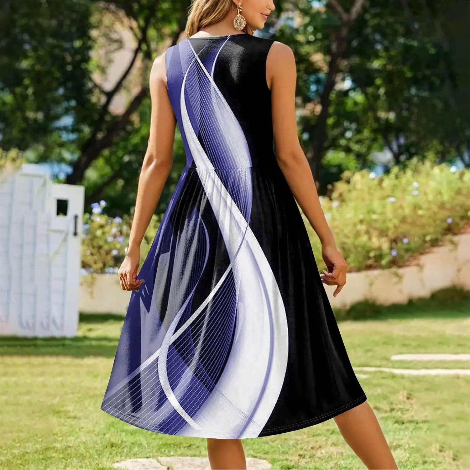 Floral Dress for Women 2025 Elegant Casual A Line Flowy Crew Neck Sleeveless Sundresses Elegant Lightweight Dress with Pocket