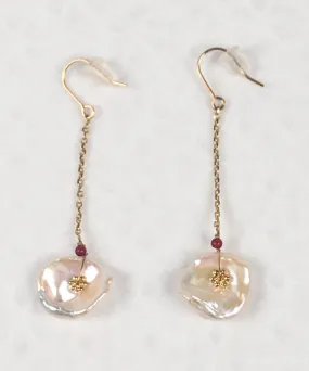 Flower Pearl Japanese Earrings / Red Coral / Amazonite
